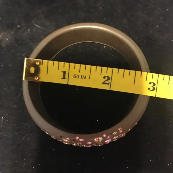Vintage acrylic frosted bangle bracelet with rhinestones - Picture 2 of 4